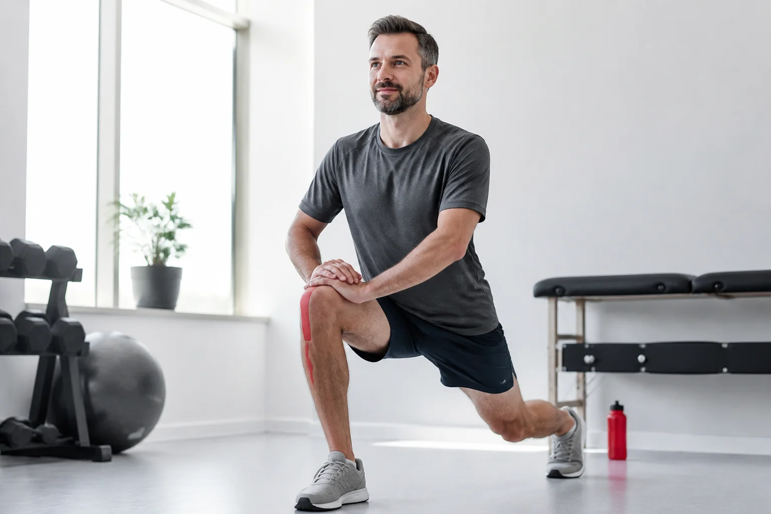 Controlled lunge with recovery tape — restored movement after treatment